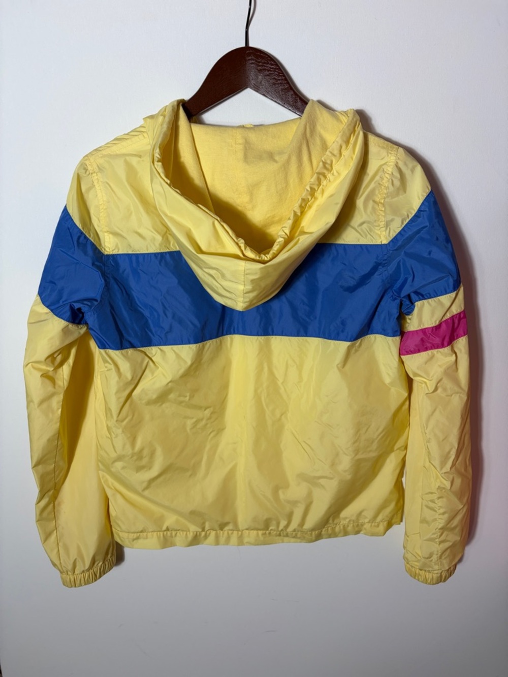 American Eagle Colorblock Windbreaker Jacket Hooded Yellow Blue Pink M - Picture 3 of 4